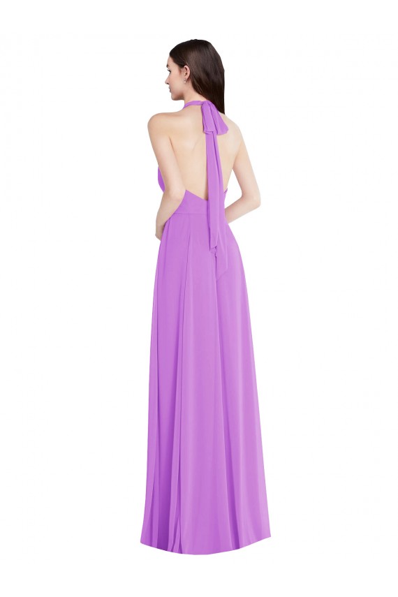 Violeta línea A Halter Gasa Largo Formales Vestidos de dama de honor / Vestidos de noche Asequibles