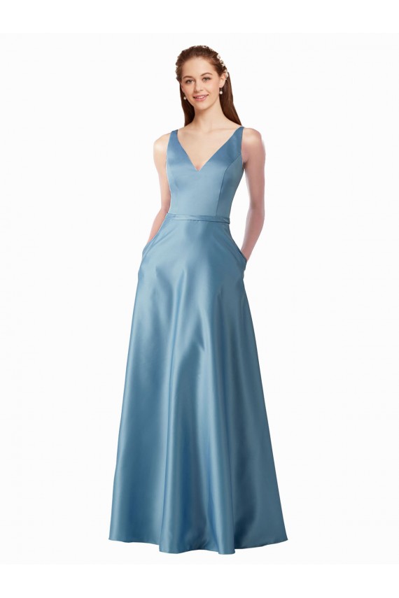 línea A Cuello Alto Satén Largo Vestidos de dama de honor / Vestidos de fiesta Asequibles
