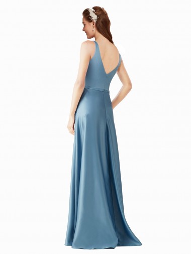 línea A Cuello Alto Satén Largo Vestidos de dama de honor / Vestidos de fiesta
