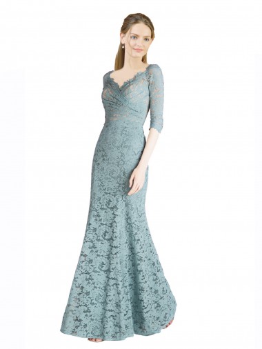 línea A Cuello de Corazón Encaje Largo Vestidos de dama de honor / Vestidos de fiesta Asequibles