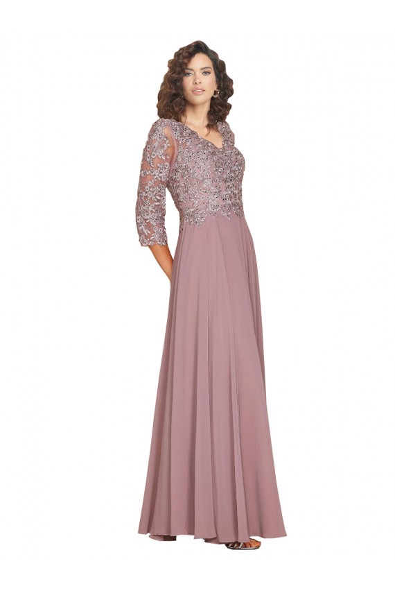 línea A Cuello en V Gasa Largo Vestidos de dama de honor / Vestidos de fiesta Asequibles