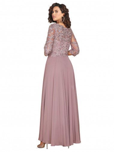 línea A Cuello en V Gasa Largo Vestidos de dama de honor / Vestidos de fiesta