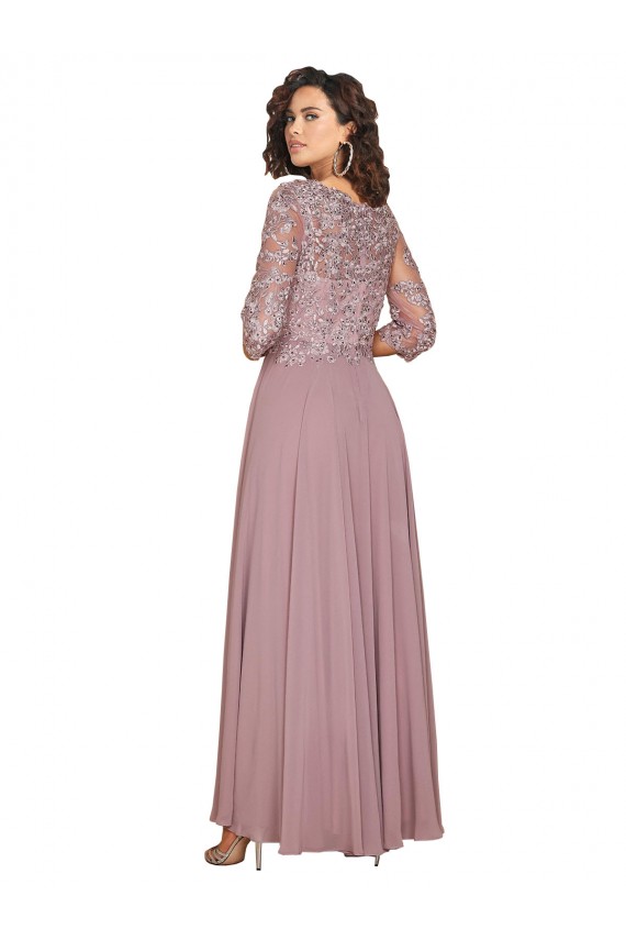 línea A Cuello en V Gasa Largo Vestidos de dama de honor / Vestidos de fiesta Asequibles