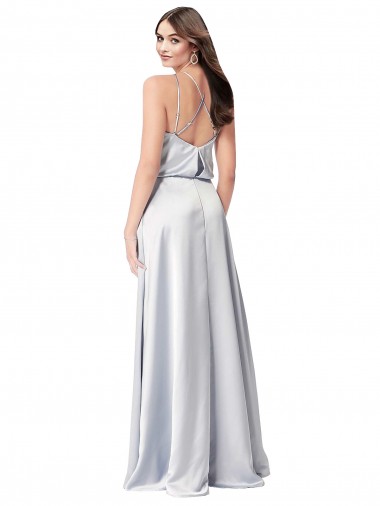 línea A Halter Satén sedoso Largo Formales Vestidos de dama de honor / Vestidos de noche