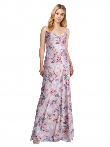 línea A Satén elástico Floral Largo Formales Vestidos de dama de honor / Vestidos de noche Asequibles