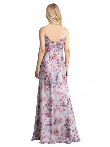 línea A Satén elástico Floral Largo Formales Vestidos de dama de honor / Vestidos de noche