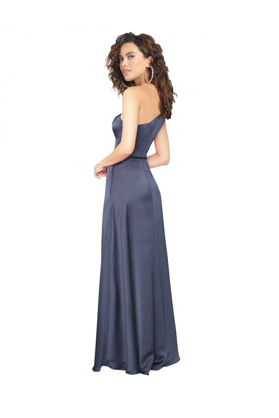 línea A Un Hombre Satén sedoso Largo Formales Vestidos de dama de honor / Vestidos de fiesta Asequibles